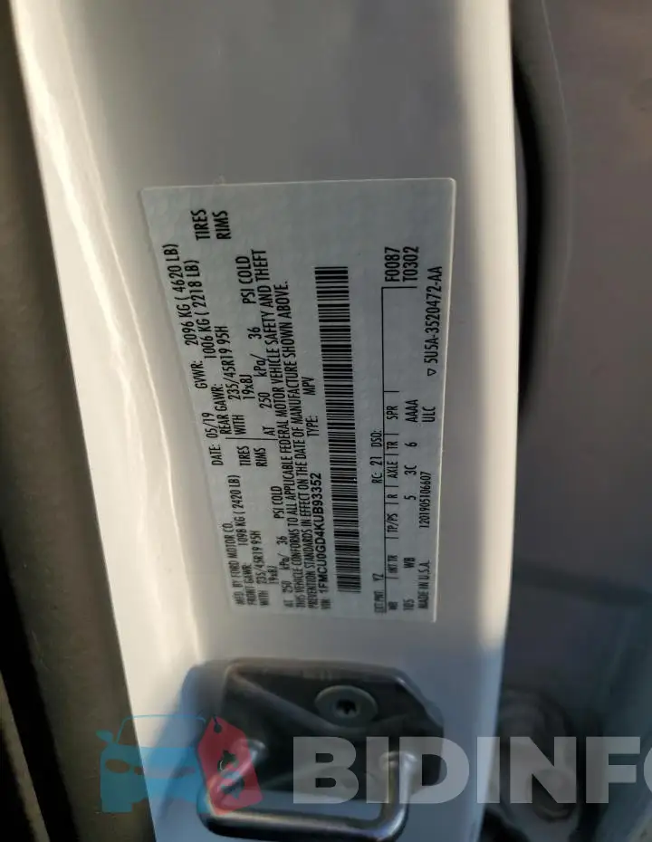 1FMCU0GD4KUB93352 Photo# 13