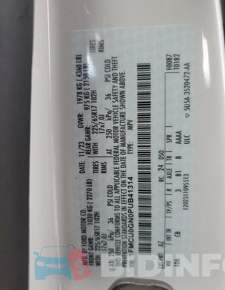 1FMCU0GN0PUB41314 Photo# 13