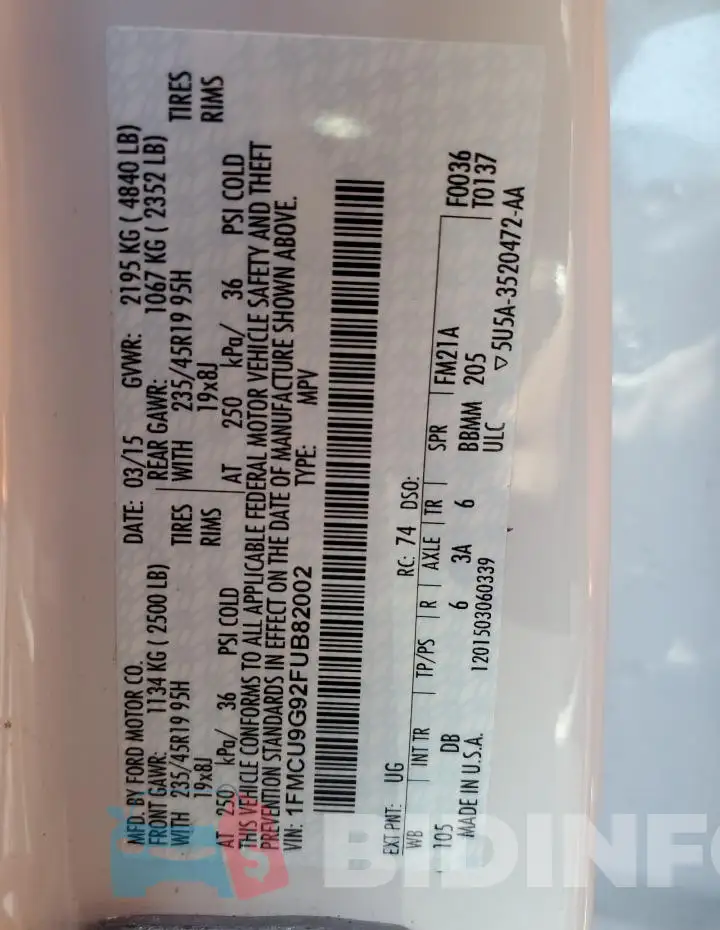 1FMCU9G92FUB82002 Photo# 13