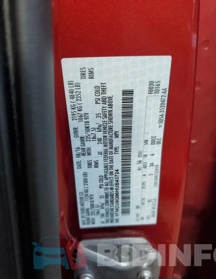 1FMCU9G96HUB43724 Photo# 12