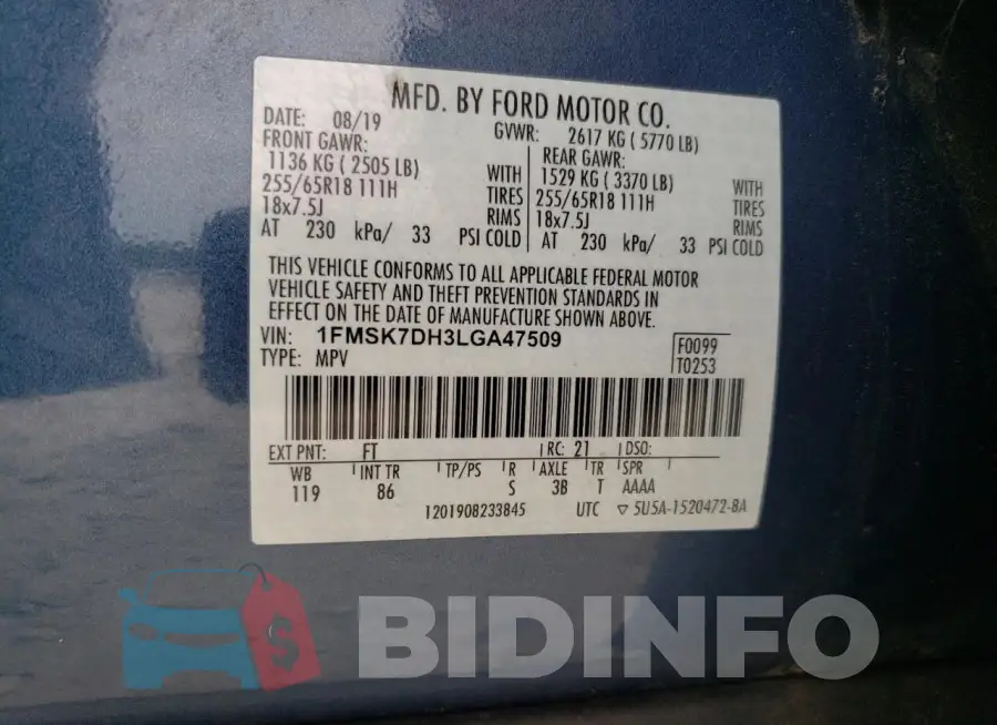 1FMSK7DH3LGA47509 Photo# 13