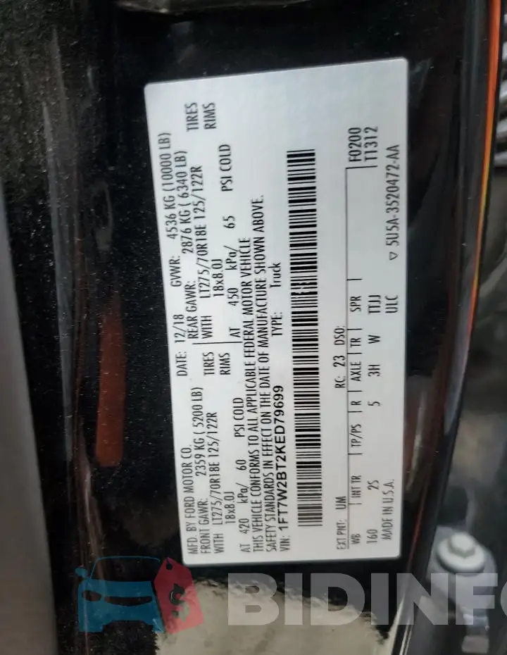 1FT7W2BT2KED79699 Photo# 12