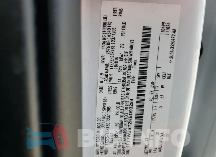 1FT7W2BT2KED93294 Photo# 12