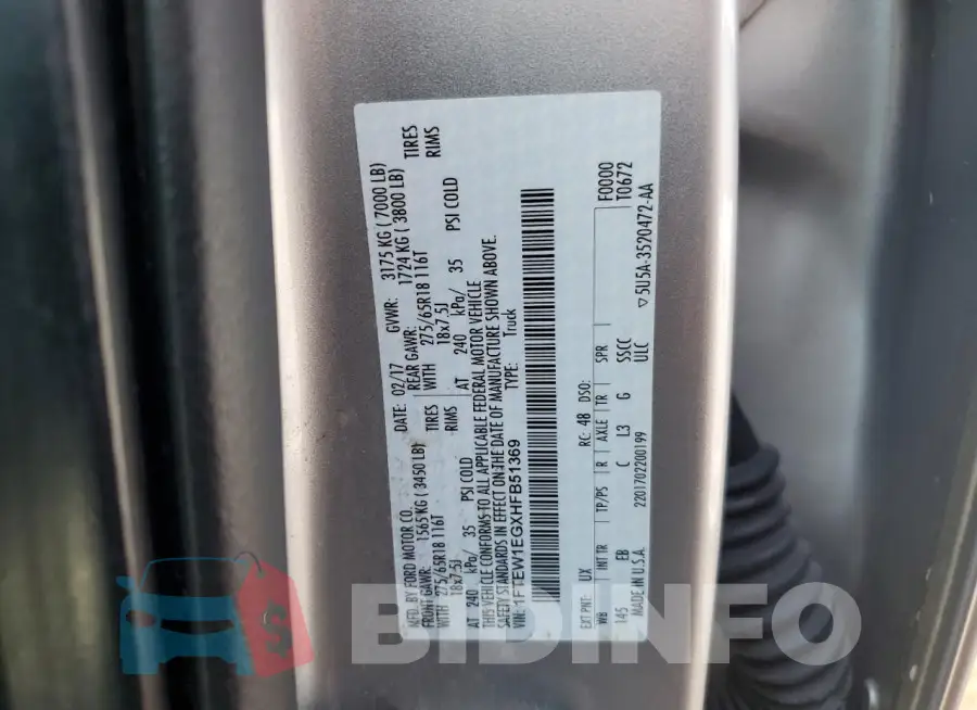 1FTEW1EGXHFB51369 Photo# 12