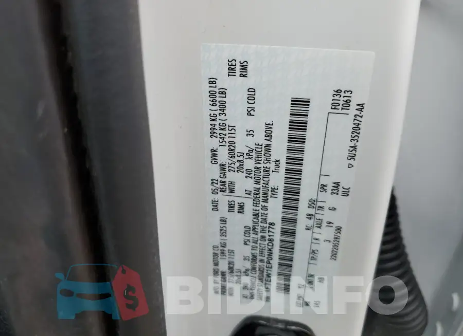1FTEW1EP0NKD81778 Photo# 12