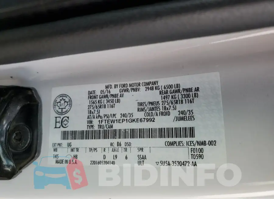 1FTEW1EP1GKE67992 Photo# 13
