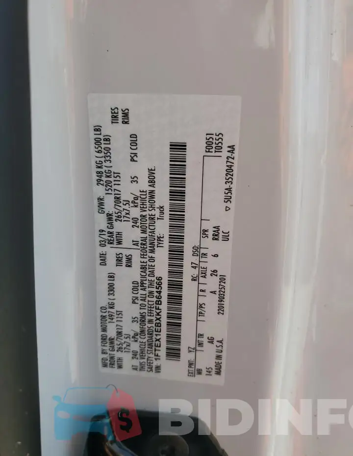 1FTEX1EBXKFB64566 Photo# 12