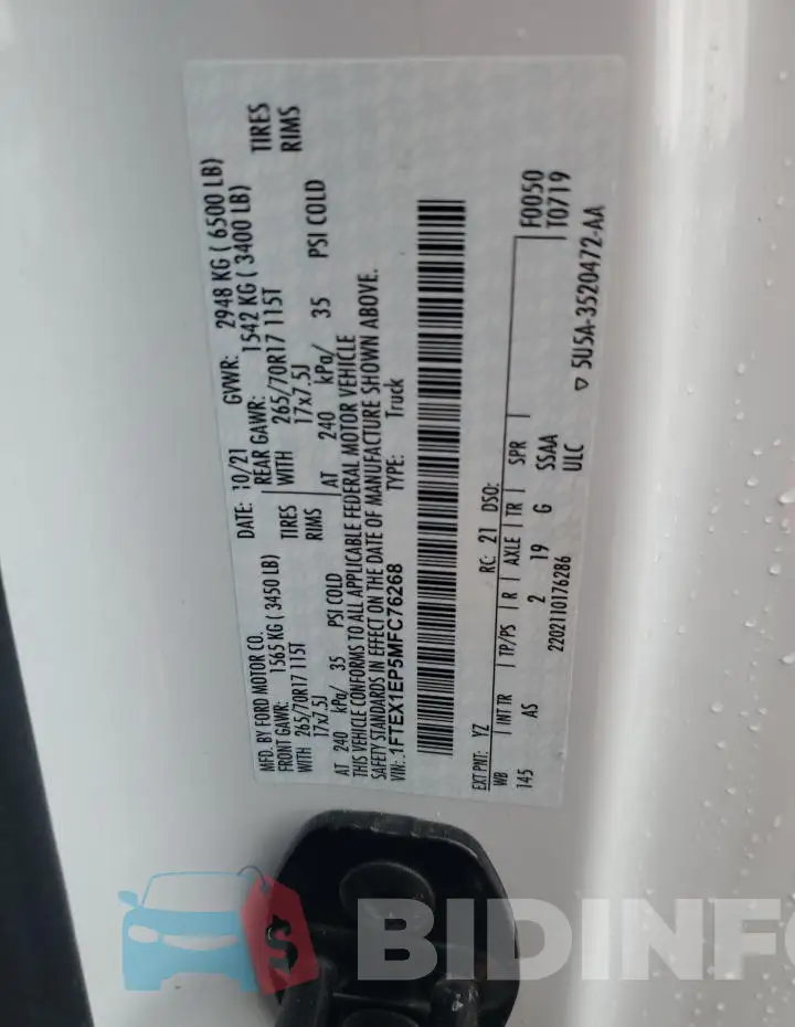 1FTEX1EP5MFC76268 Photo# 12