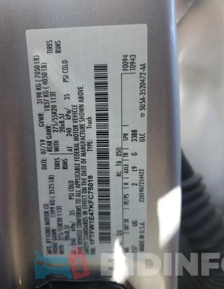 1FTFW1E47KFC75018 Photo# 12