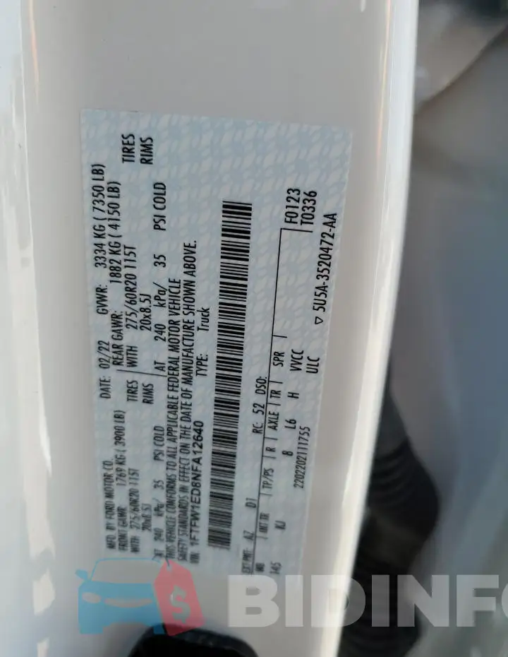 1FTFW1ED8NFA12640 Photo# 13