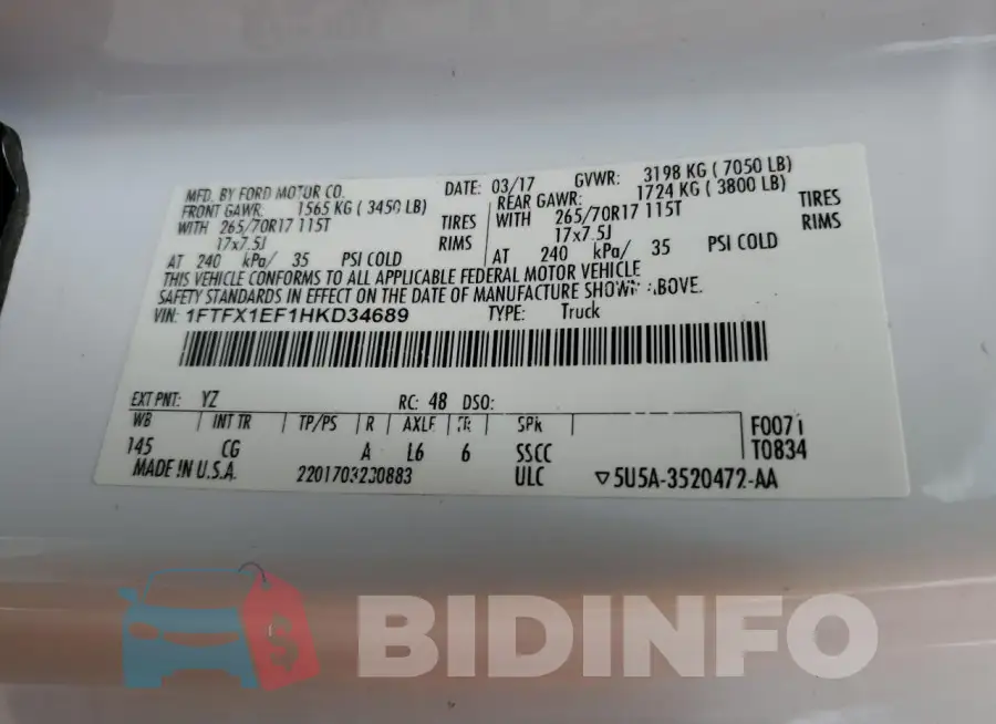 1FTFX1EF1HKD34689 Photo# 12