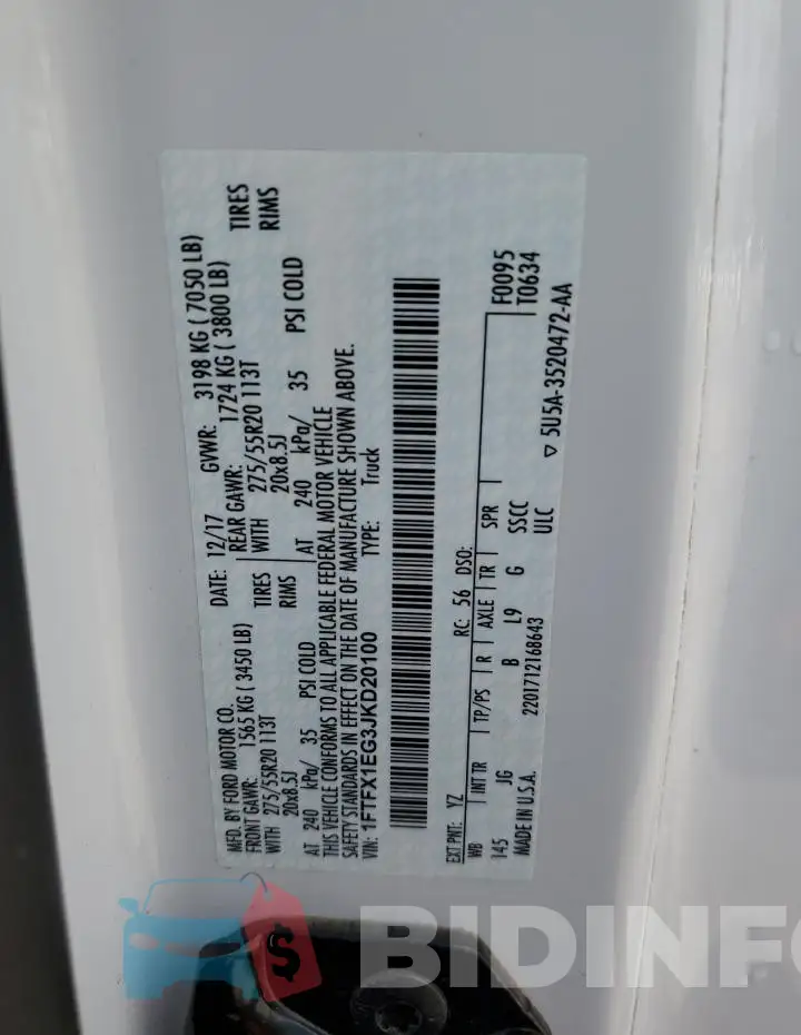 1FTFX1EG3JKD20100 Photo# 12