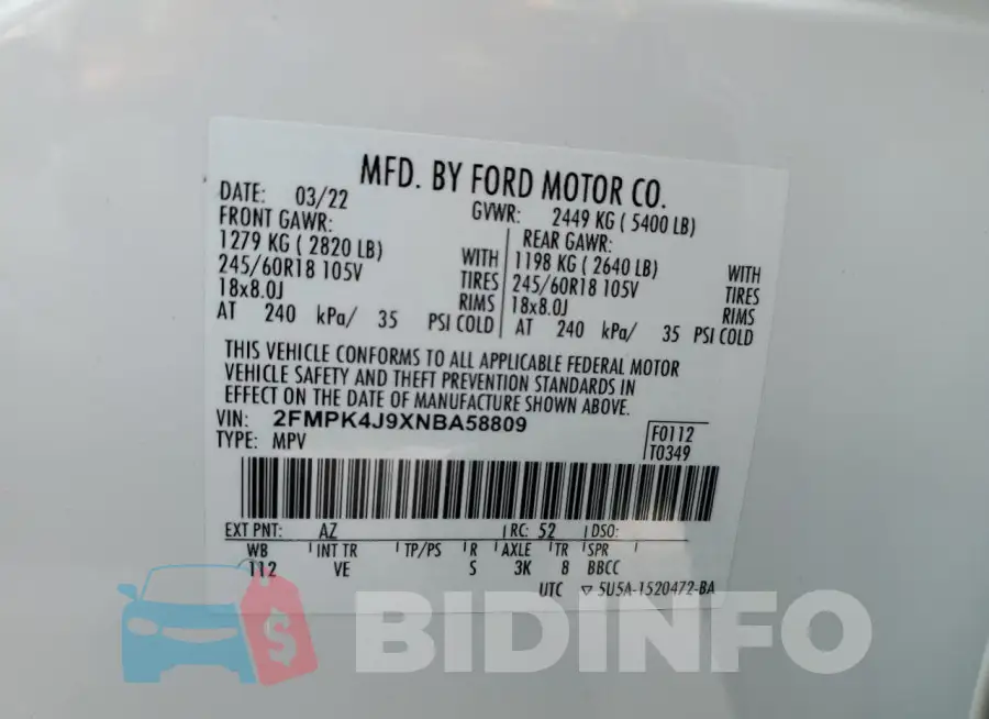 2FMPK4J9XNBA58809 Photo# 13