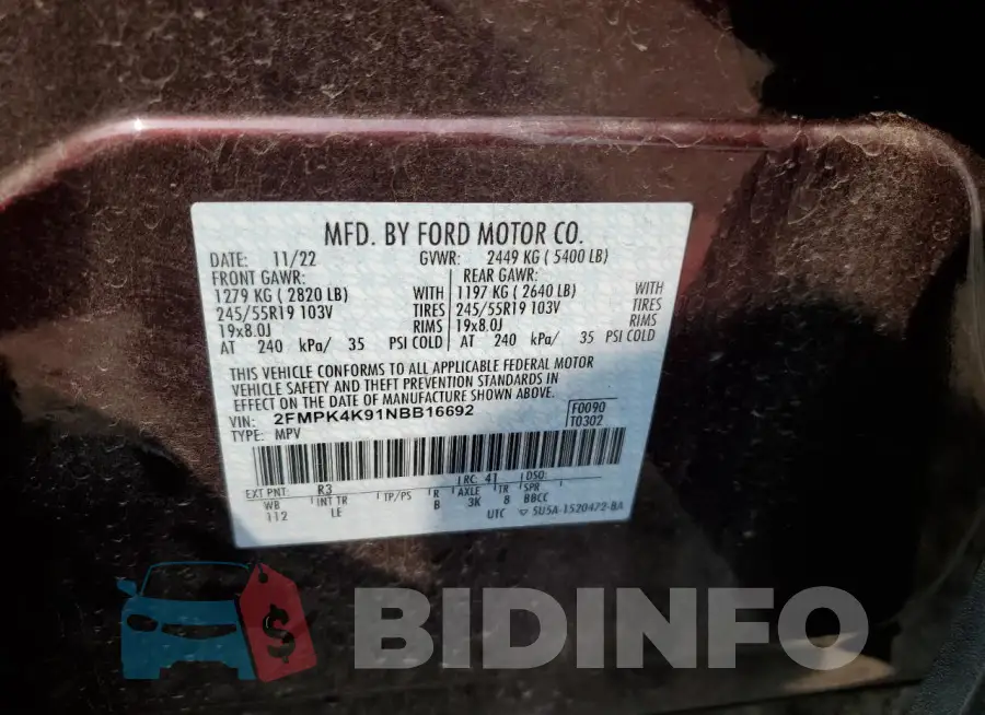 2FMPK4K91NBB16692 Photo# 12