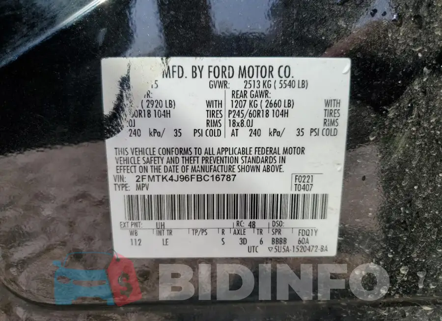 2FMTK4J96FBC16787 Photo# 14