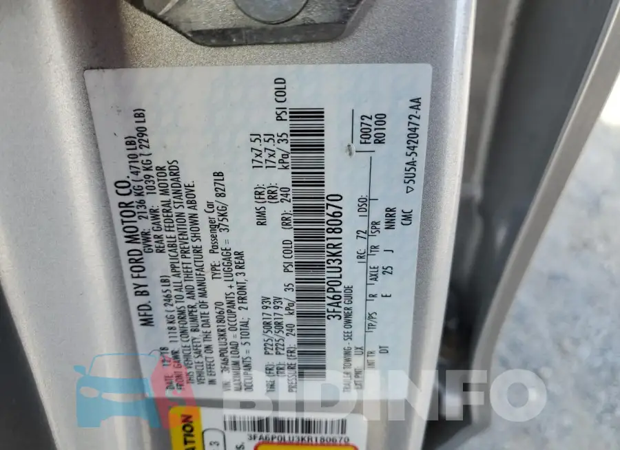 3FA6P0LU3KR180670 Photo# 12