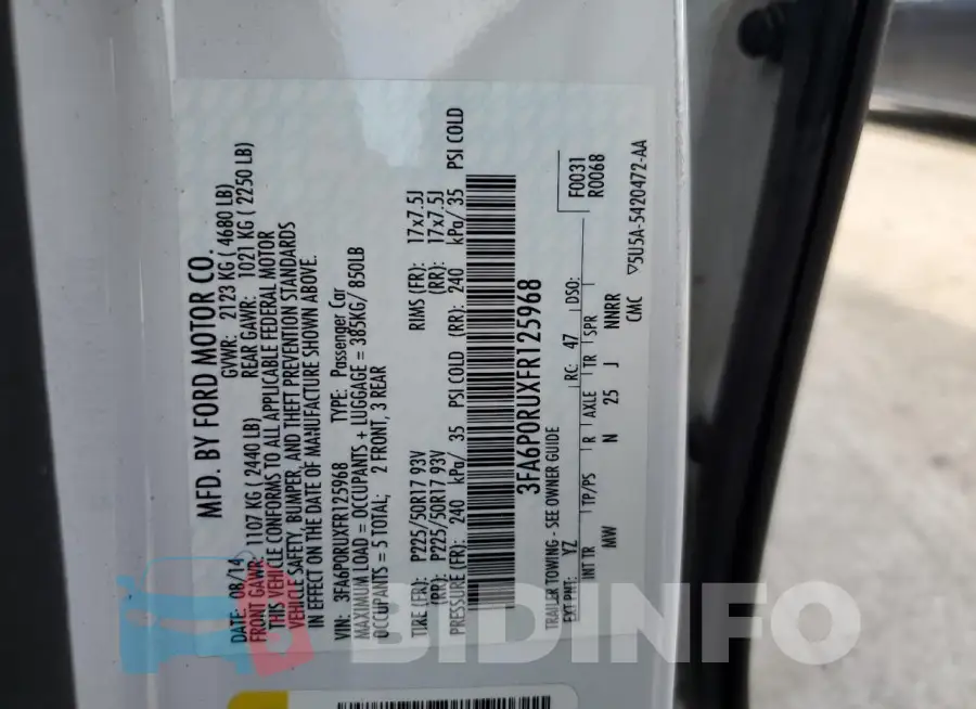 3FA6P0RUXFR125968 Photo# 12