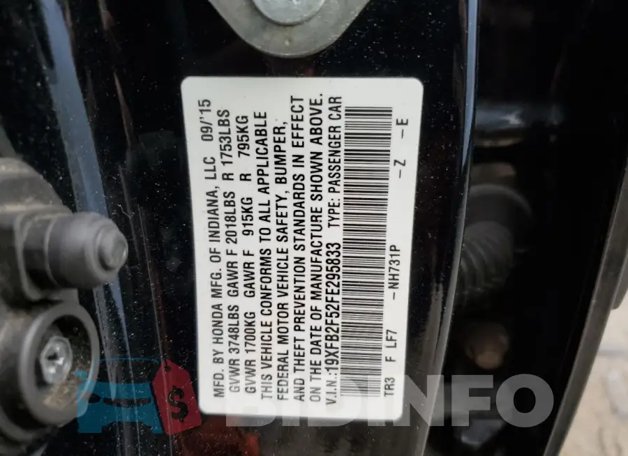 19XFB2F52FE295833 Photo# 12