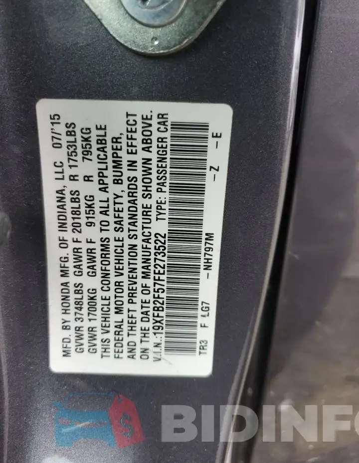 19XFB2F57FE273522 Photo# 12