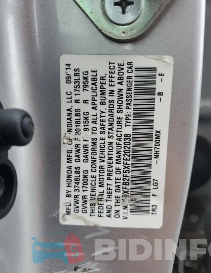 19XFB2F5XFE202038 Photo# 12