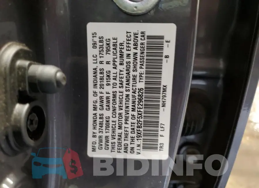 19XFB2F5XFE296826 Photo# 12