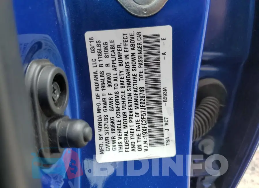 19XFC2F57JE026748 Photo# 12