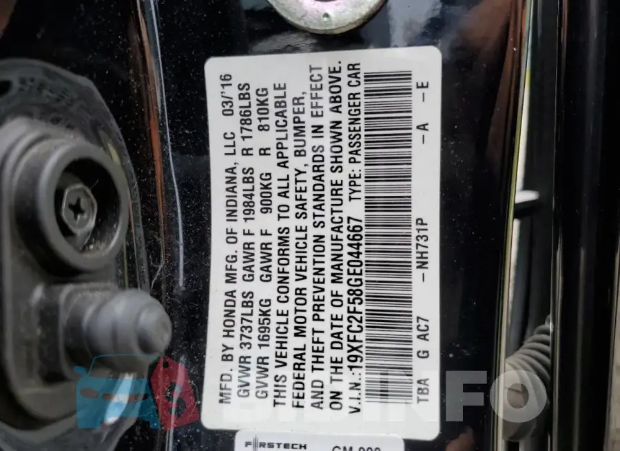 19XFC2F58GE044667 Photo# 12