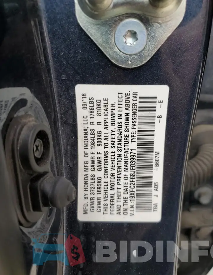 19XFC2F68JE039971 Photo# 12