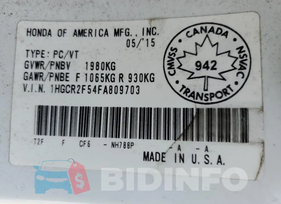 1HGCR2F54FA809703 Photo# 13