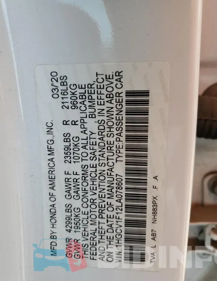 1HGCV1F12LA078607 Photo# 12