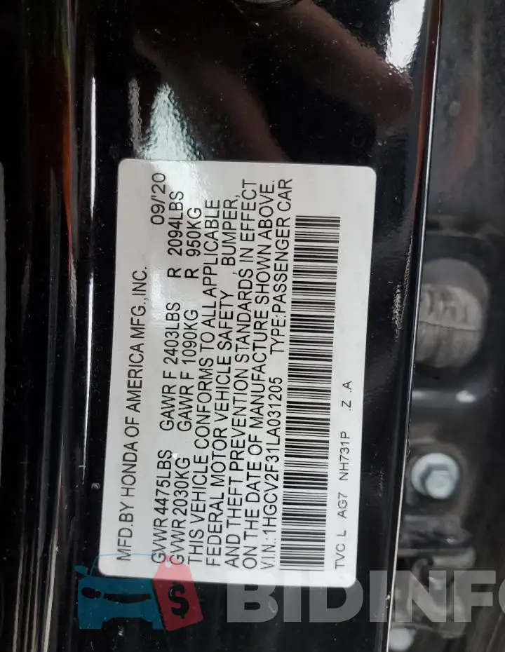 1HGCV2F31LA031205 Photo# 13