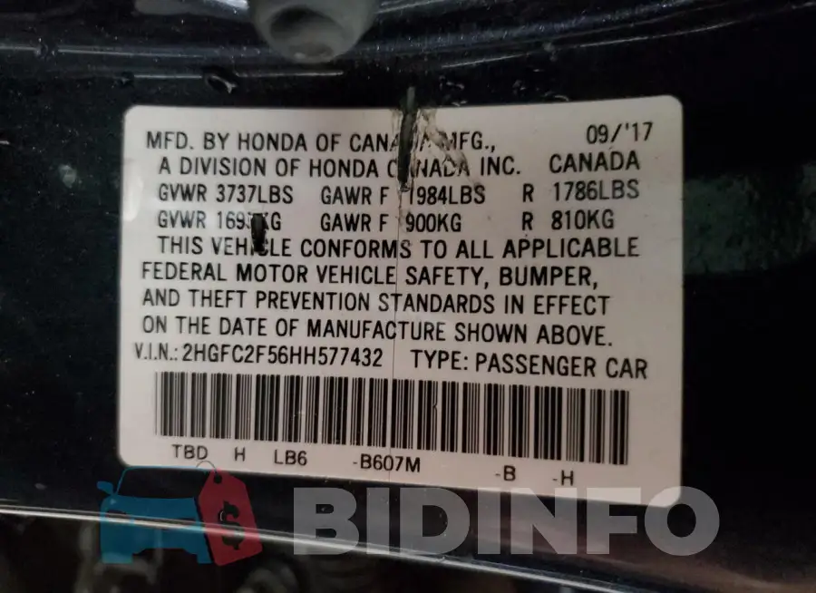 2HGFC2F56HH577432 Photo# 13