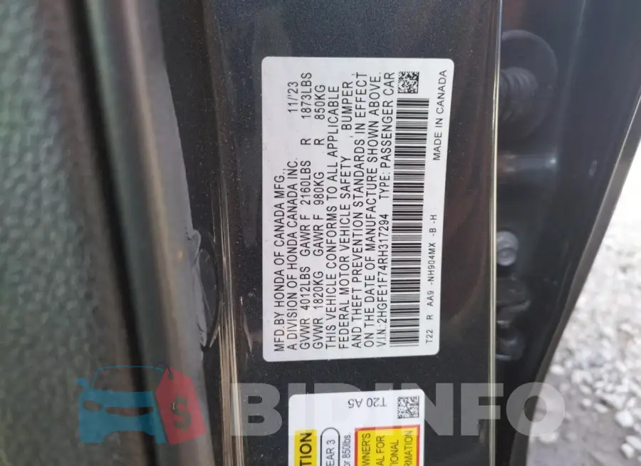 2HGFE1F74RH317294 Photo# 12