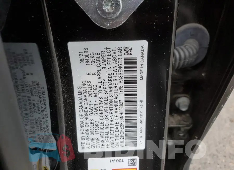 2HGFE2F56NH508827 Photo# 13