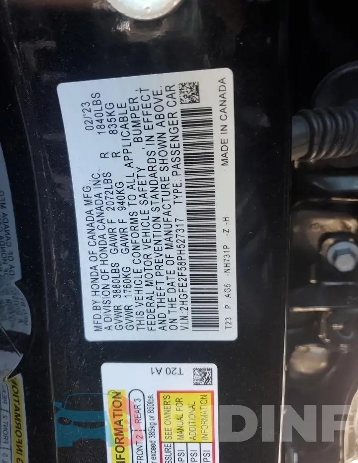 2HGFE2F58PH527317 Photo# 12