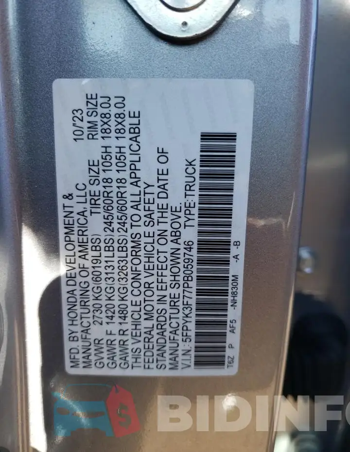5FPYK3F77PB059746 Photo# 13