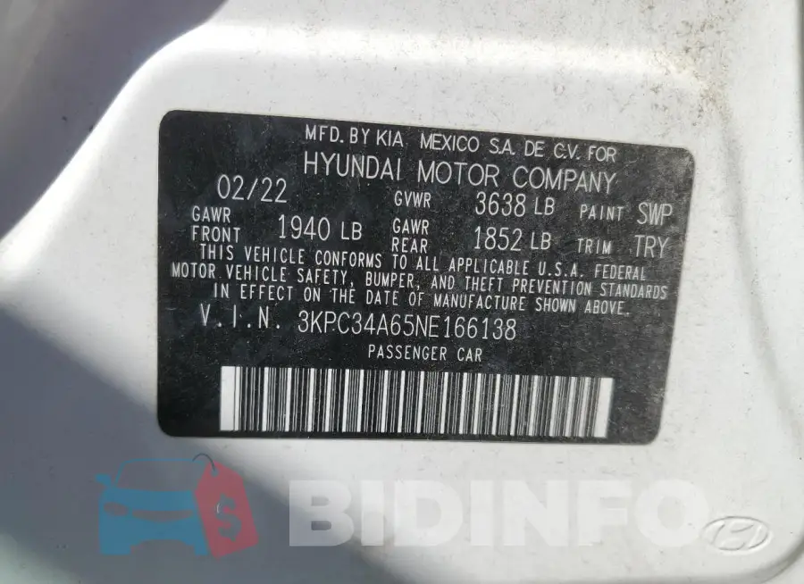 3KPC34A65NE166138 Photo# 12