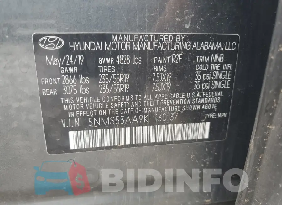 5NMS53AA9KH130137 Photo# 13