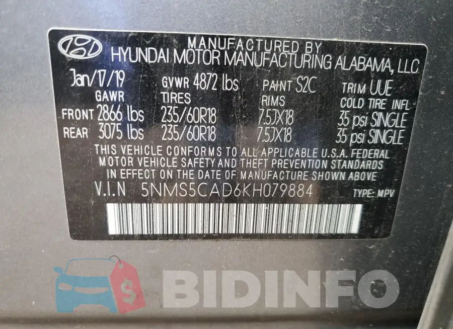 5NMS5CAD6KH079884 Photo# 12