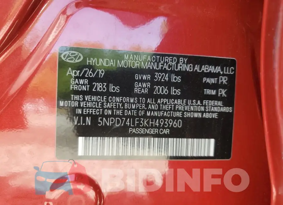 5NPD74LF3KH493960 Photo# 12