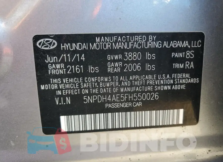 5NPDH4AE5FH550026 Photo# 12