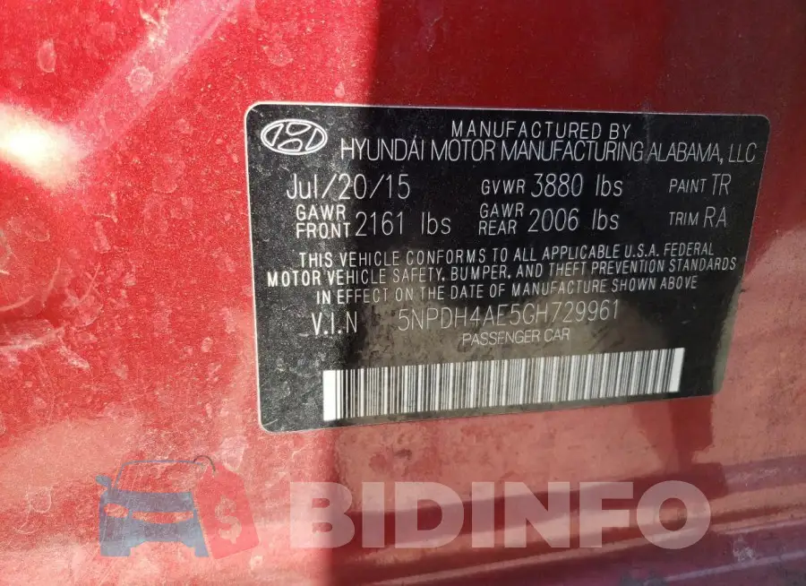 5NPDH4AE5GH729961 Photo# 12