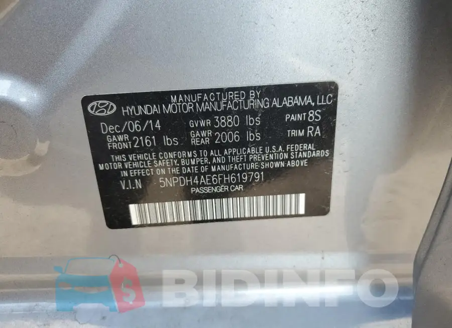 5NPDH4AE6FH619791 Photo# 12