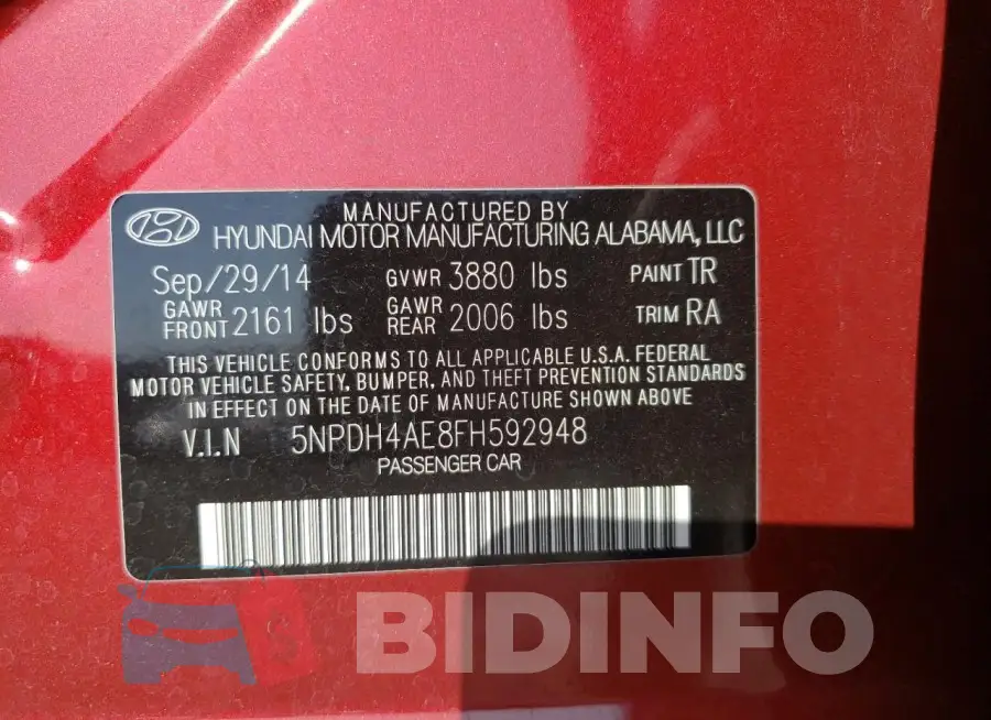 5NPDH4AE8FH592948 Photo# 12