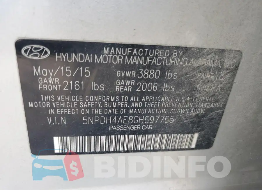5NPDH4AE8GH697765 Photo# 12