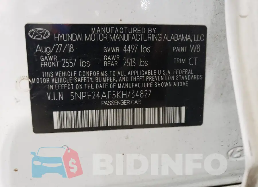 5NPE24AF5KH734827 Photo# 13