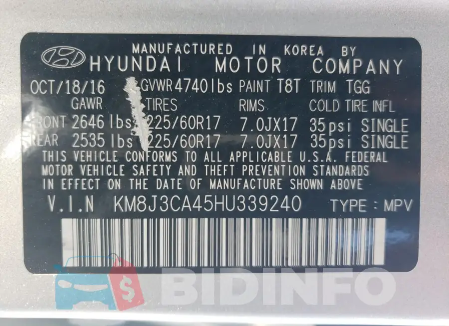 KM8J3CA45HU339240 Photo# 13