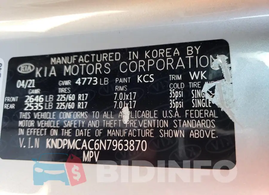 KNDPMCAC6N7963870 Photo# 13