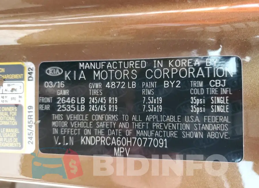 KNDPRCA60H7077091 Photo# 13