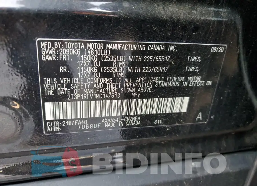 2T3P1RFV1MC147613 Photo# 13
